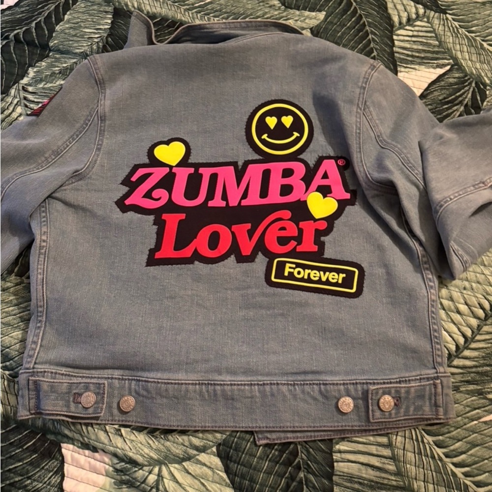 Zumba Lover Denim Jacket in Blue with Pink & Yellow Graphics